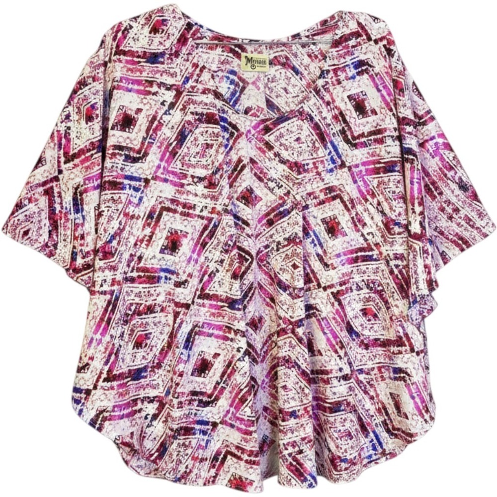Show Me Your Mumu Women's Blouse Top Multicolor Small Ikat Print 3/4 Sleeve